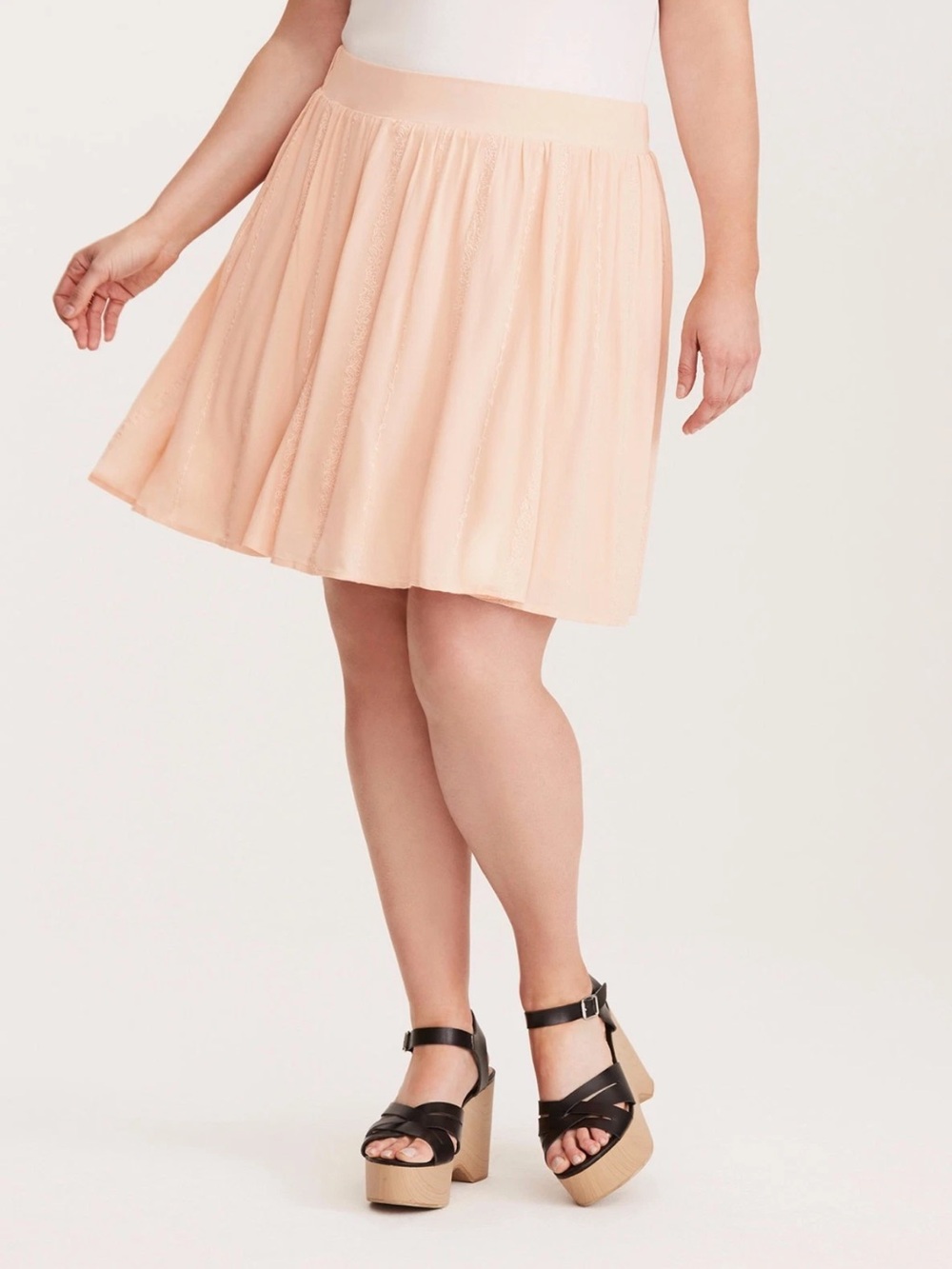 Torrid Embroidered Pull On Gauze Skater Skirt Blush Pink Peach Size 00 Medium